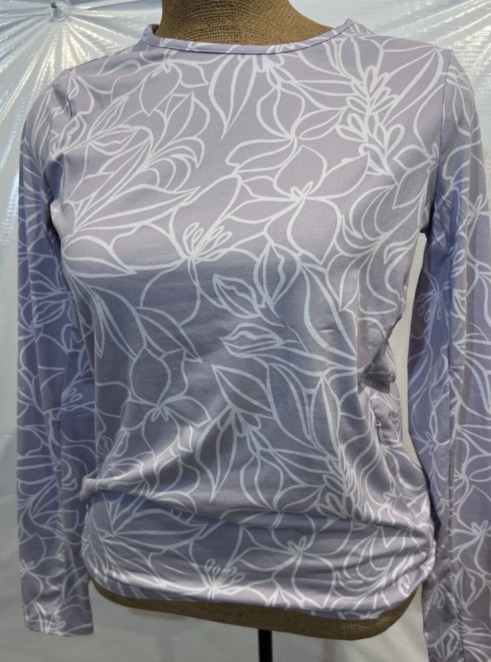 New Hang Ten Sun Tee UV 50 protection Lilac floral print L/S Zip pocket